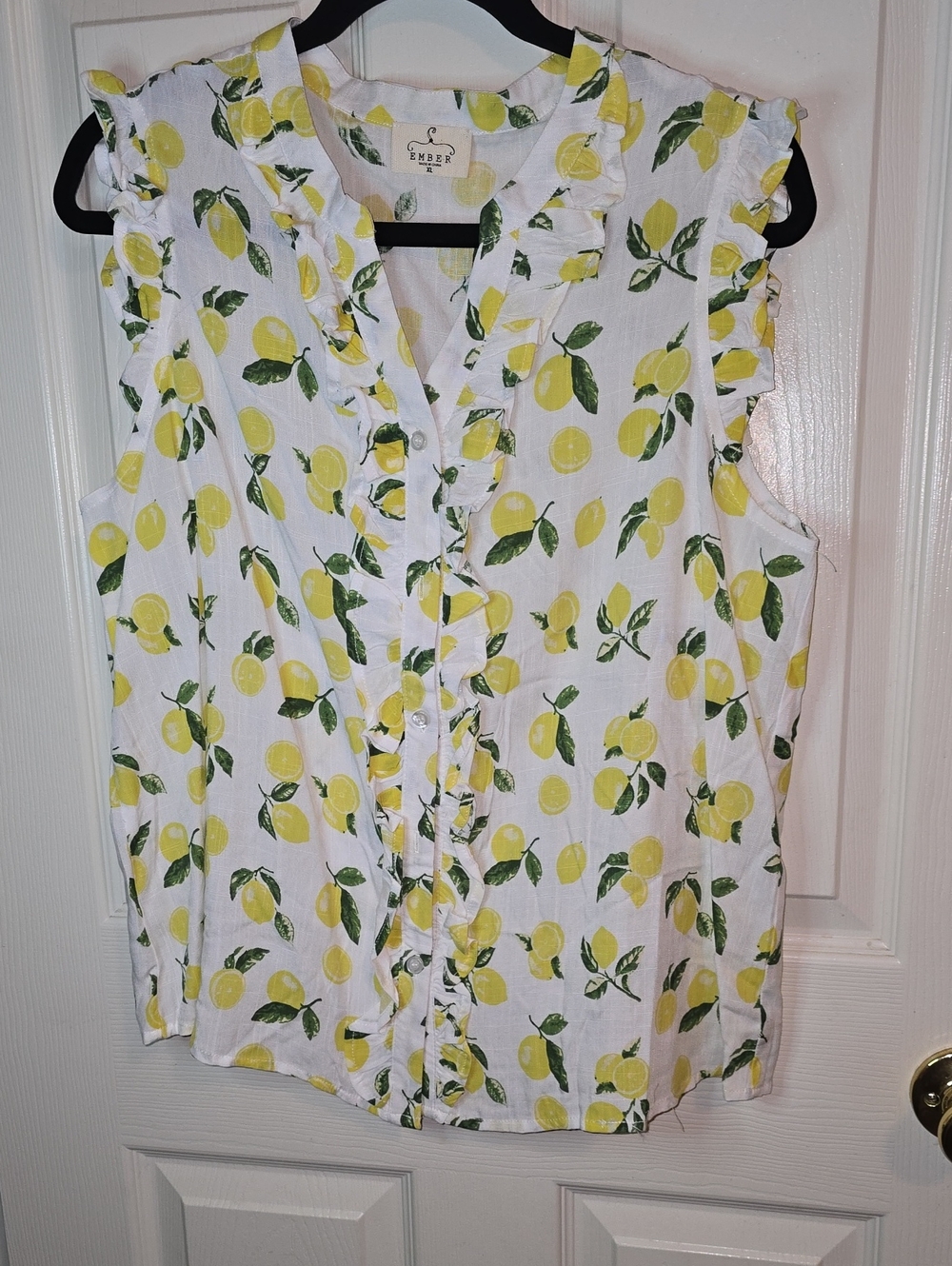 Ember Sleeveless Ruffle Lemon Print Blouse - White/Yellow